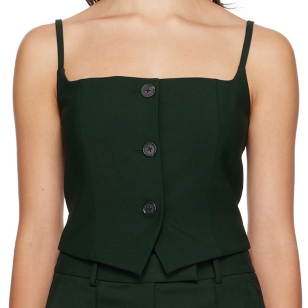 Helmut Lang Dark Green Button-Up Crop Top